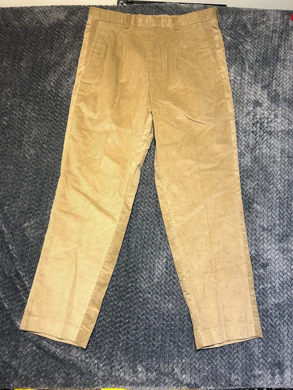 Eddie Bauer Corduroy Dress Pants Mens 34 Brown Pleated Front Formal Straight Leg